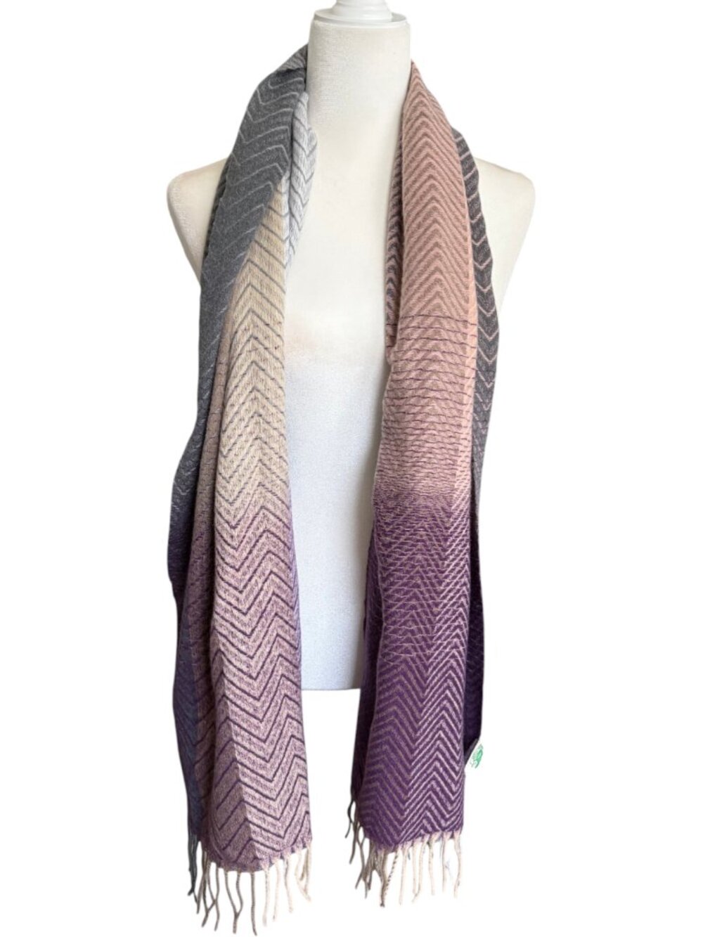 NWT Celtic Ore Knitwear Wool Herringbone Scarf Purple Lavender and Grey
